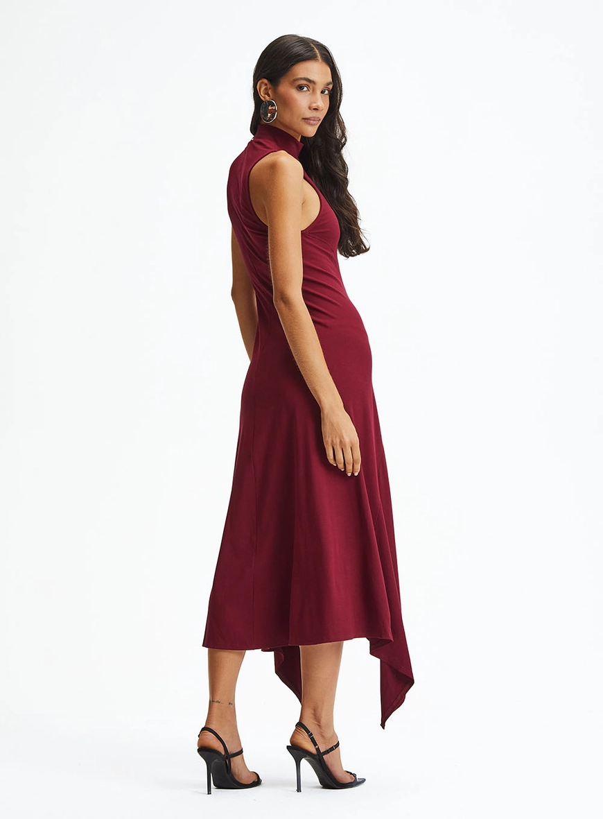 Vestido Midi Fashion Com Decote Halter Bordô 4