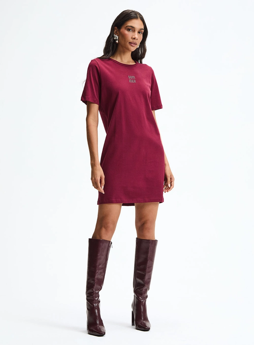 Vestido Curto Básico Boyfriend Bordô 2