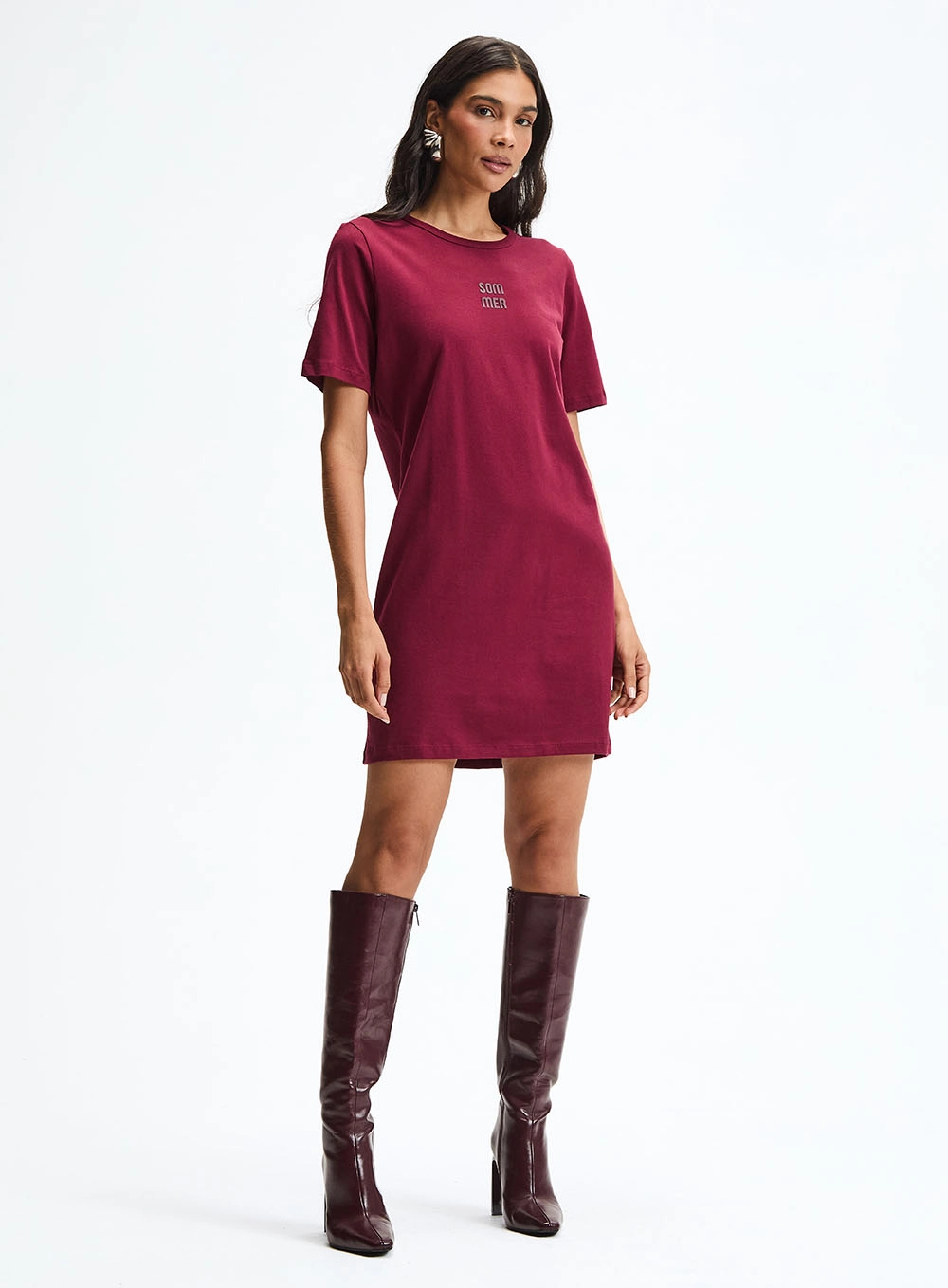 Vestido Curto Básico Boyfriend Bordô 2