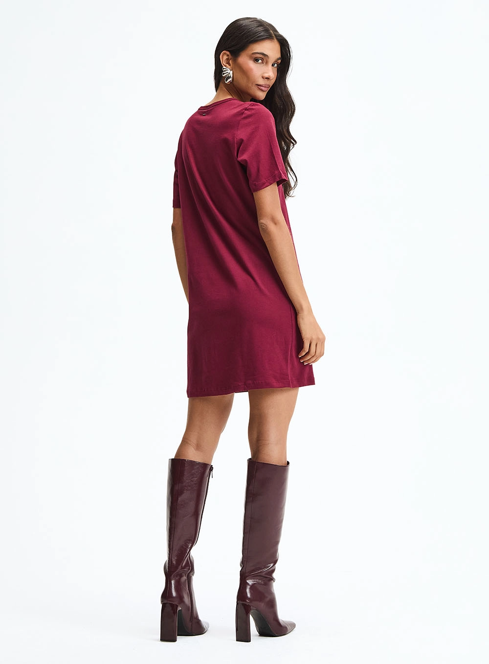 Vestido Curto Básico Boyfriend Bordô 4