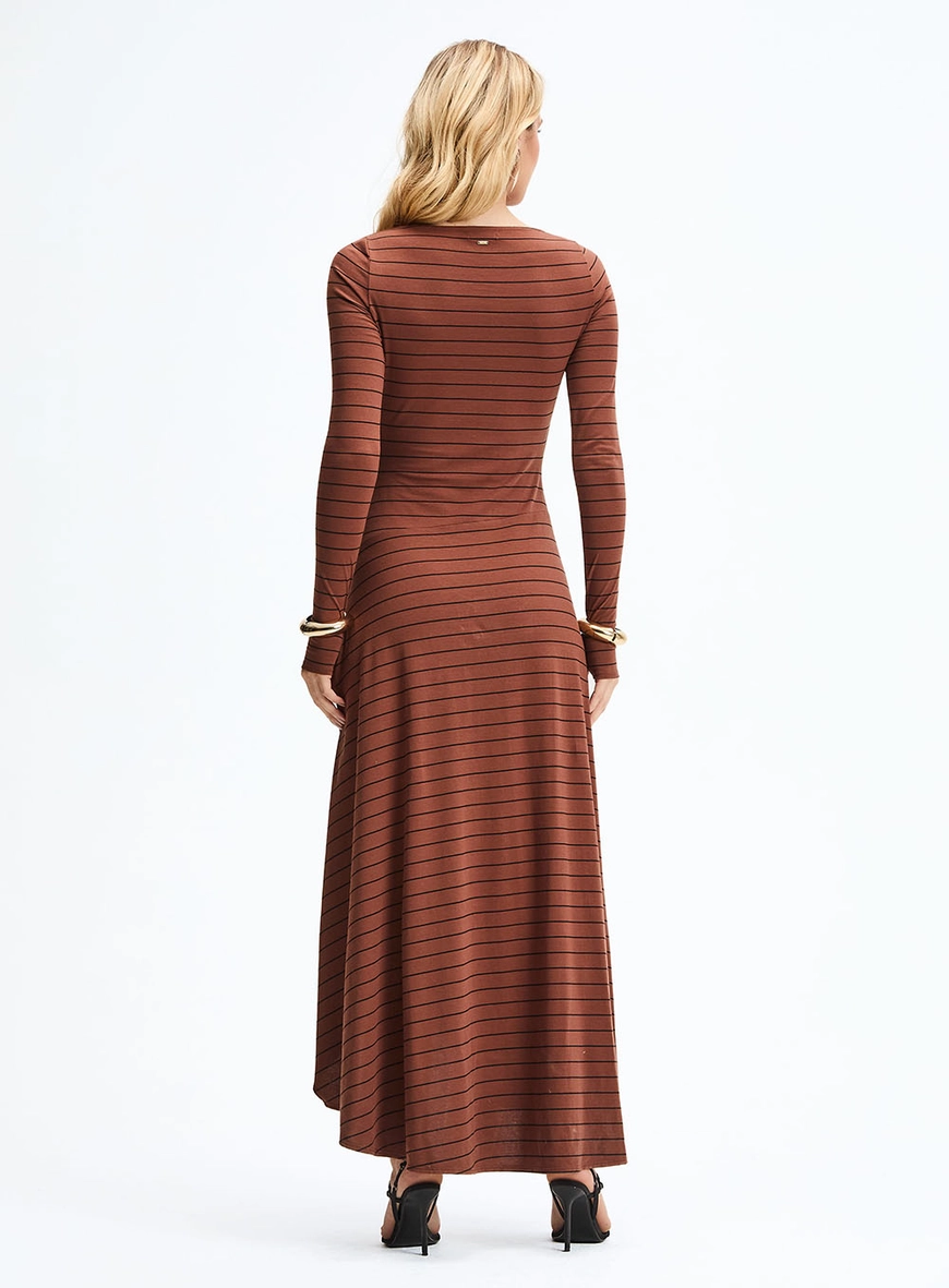 Vestido Longo Fashion Listrado Com Fenda Estampados 4