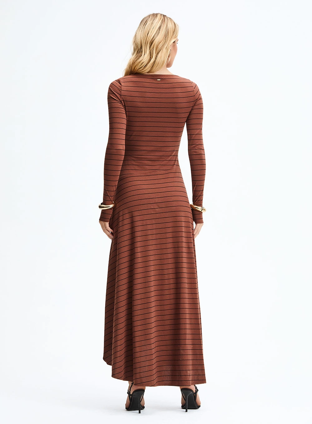 Vestido Longo Fashion Listrado Com Fenda Estampados 4