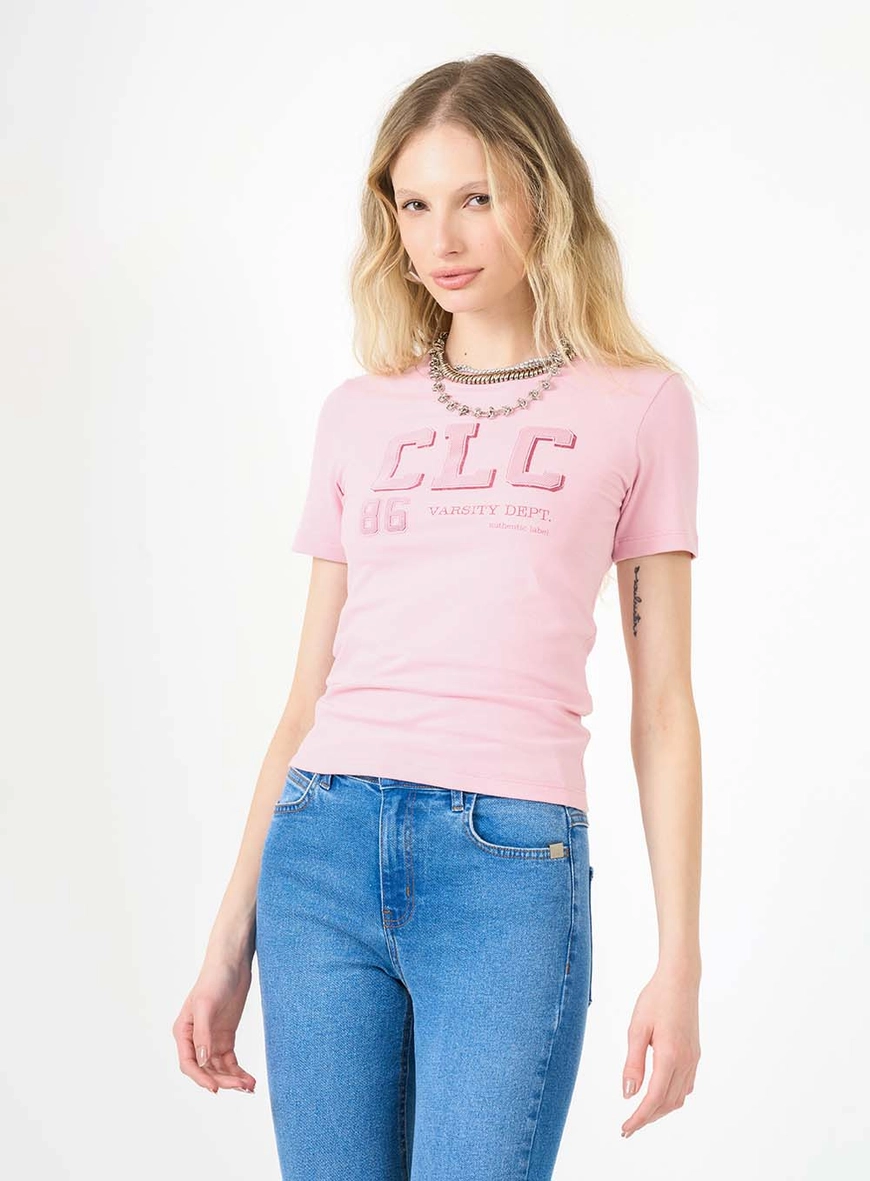 Camiseta Baby Look Com Detalhe Rosa 1