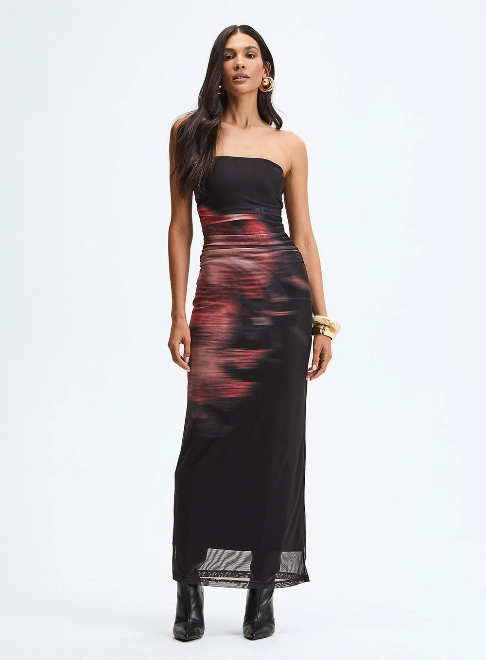 Vestido Tule Longo Slim Estampado Estampados 2