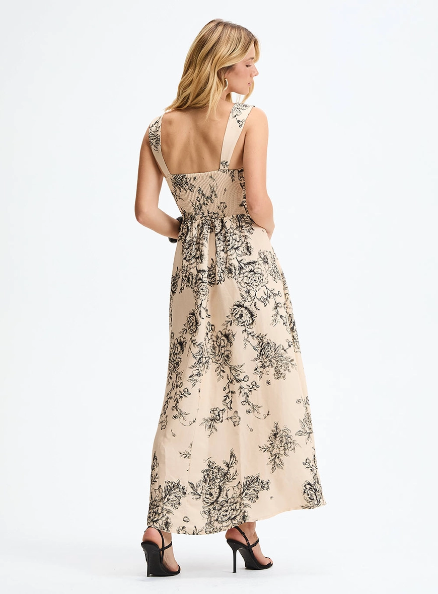 Vestido Longo Godê Estampado Com Decote Reto Estampados 4