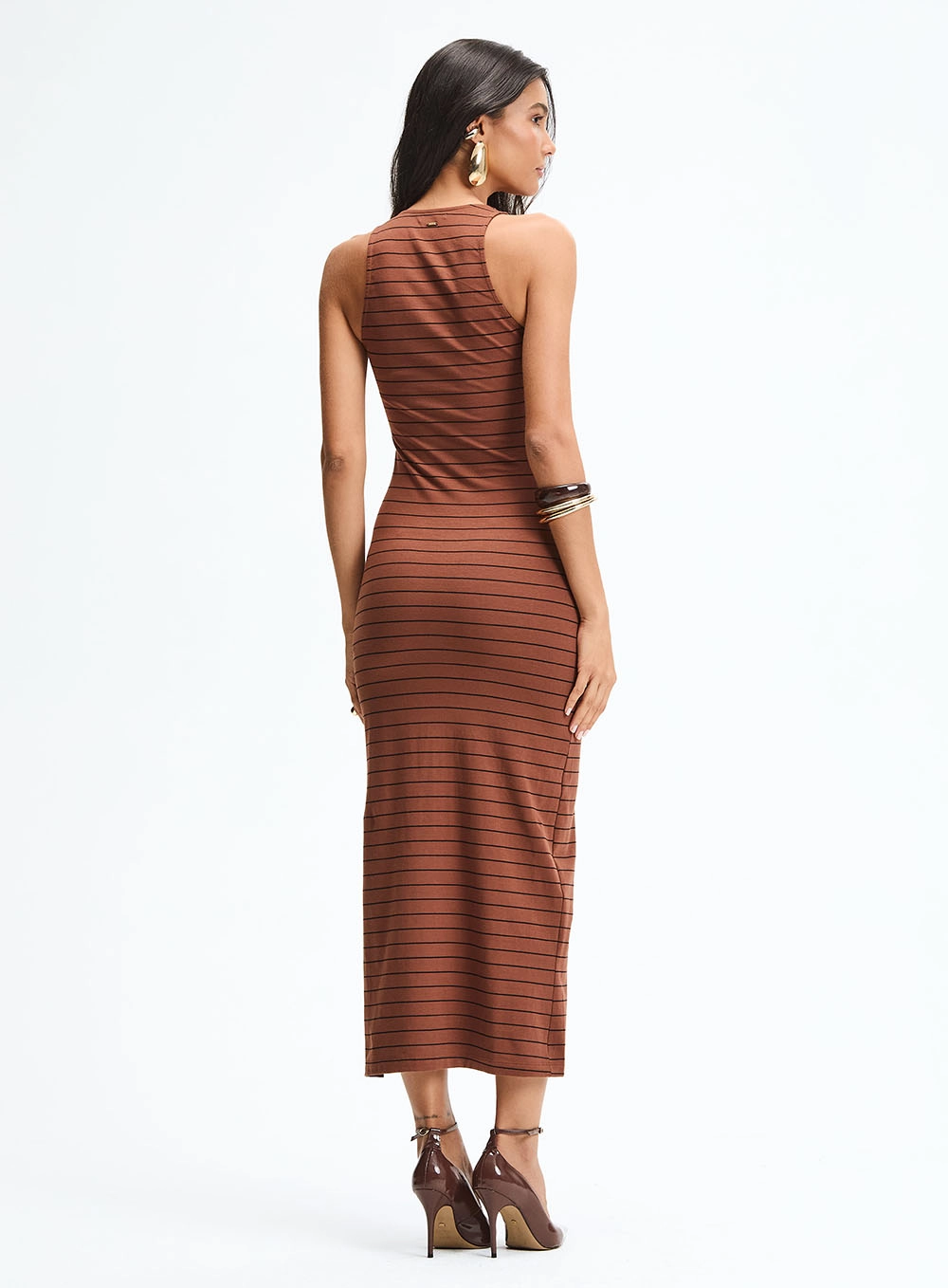 Vestido Midi Slim Com Fenda Lateral Estampado 4