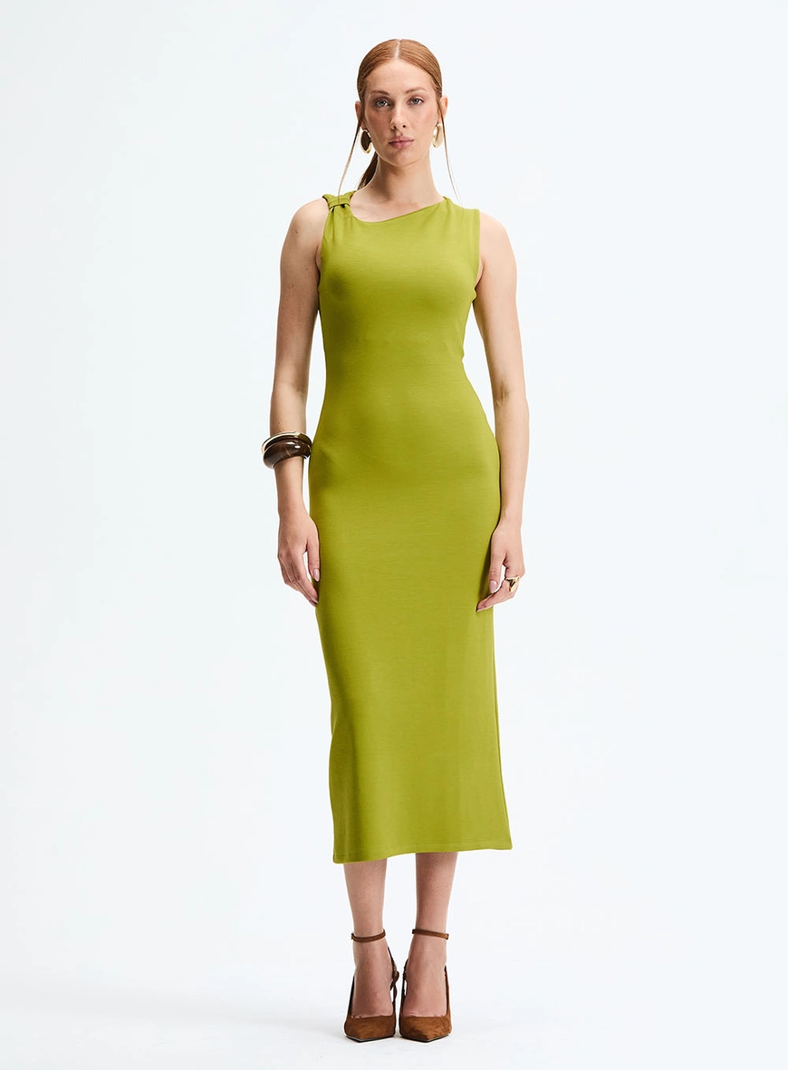 Vestido Midi Slim Com Detalhe Torcido Verde 2