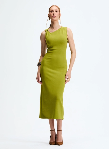 Vestido Midi Slim Com Detalhe Torcido
