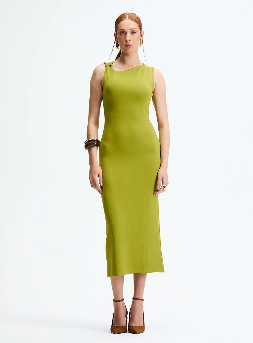 Vestido Midi Slim Com Detalhe Torcido Verde 2