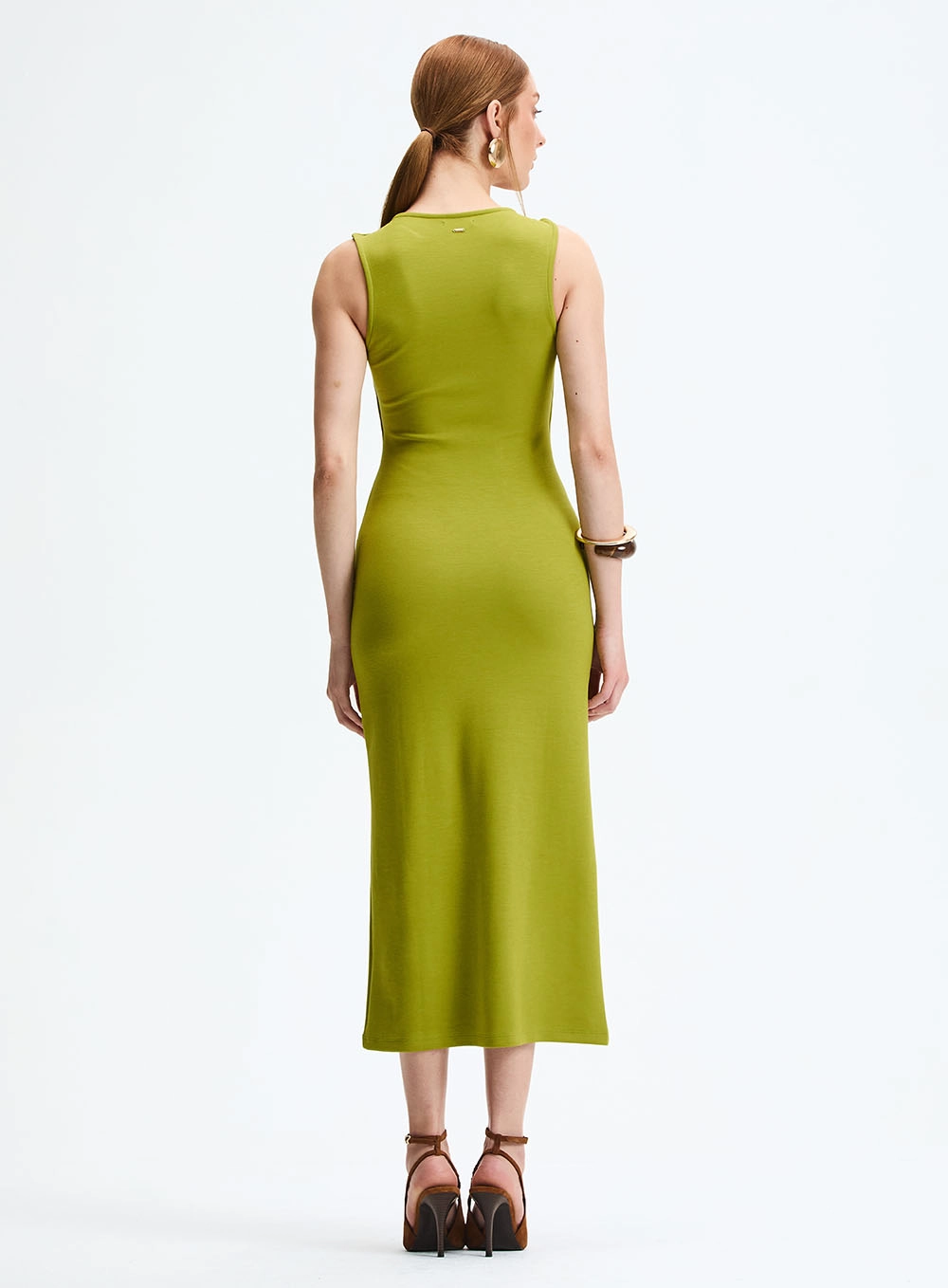 Vestido Midi Slim Com Detalhe Torcido Verde 4