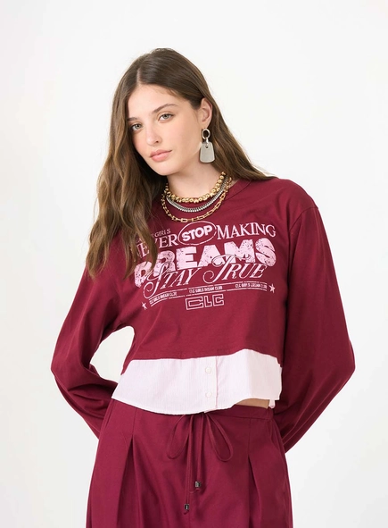 Camiseta Boy De Manga Longa Com Estampa