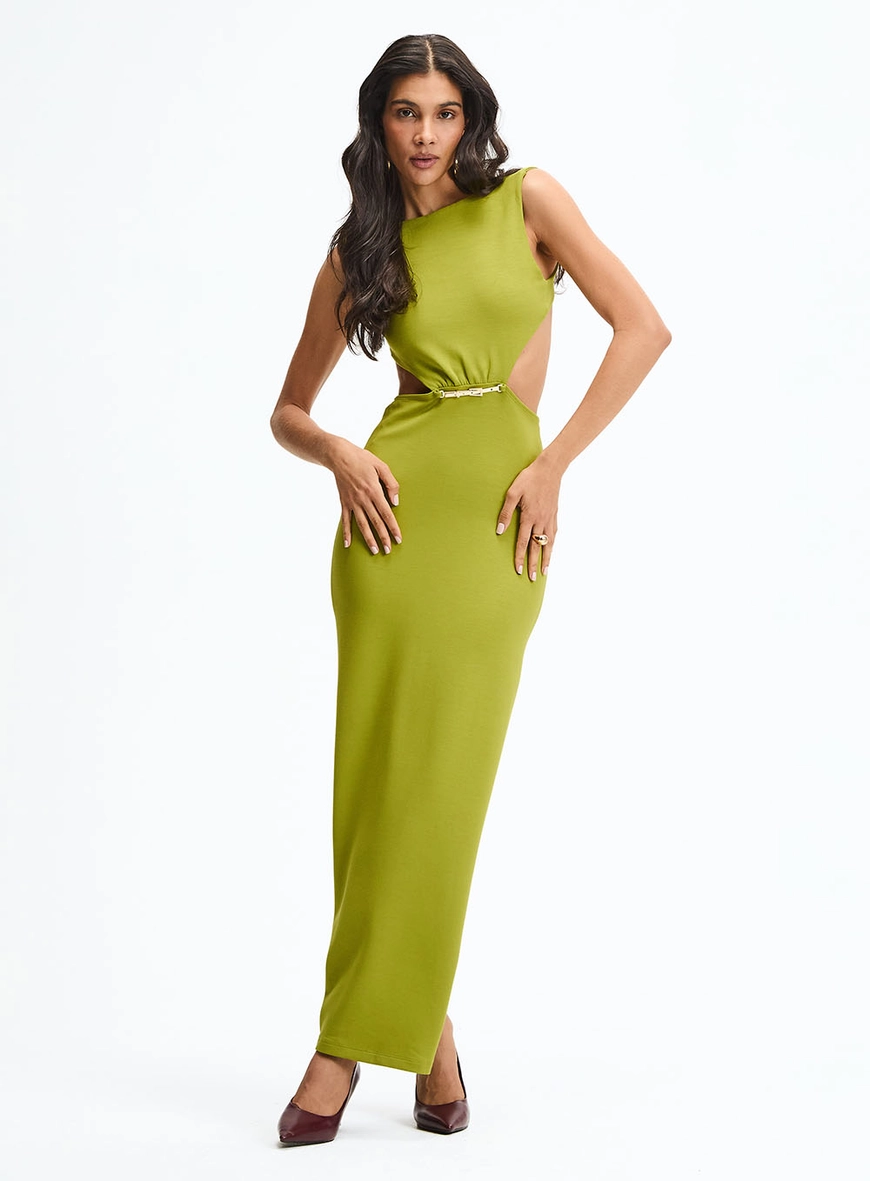 Vestido Longo Reto Com Recorte Lateral Verde 1