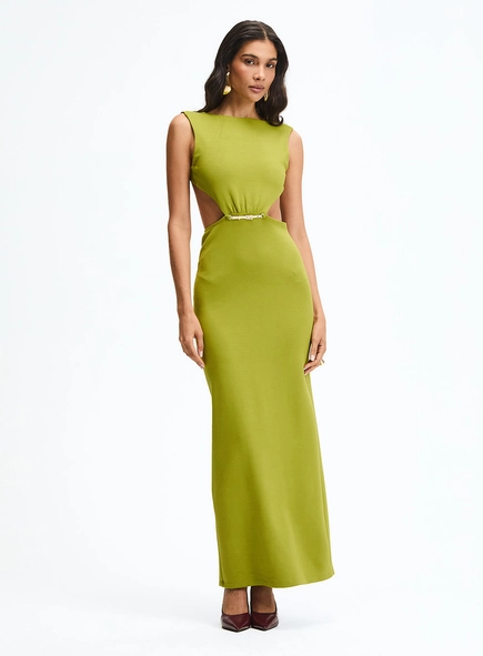 Vestido Longo Reto Com Recorte Lateral