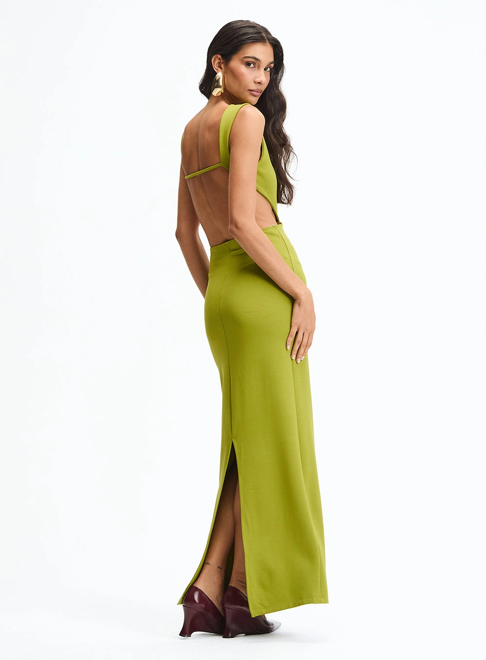 Vestido Longo Reto Com Recorte Lateral Verde 4