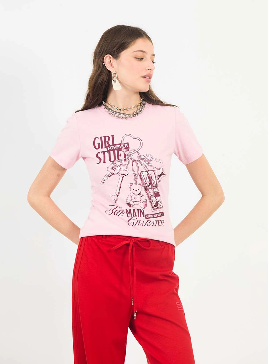Camiseta Feminina Slim Estampada Rosa 1