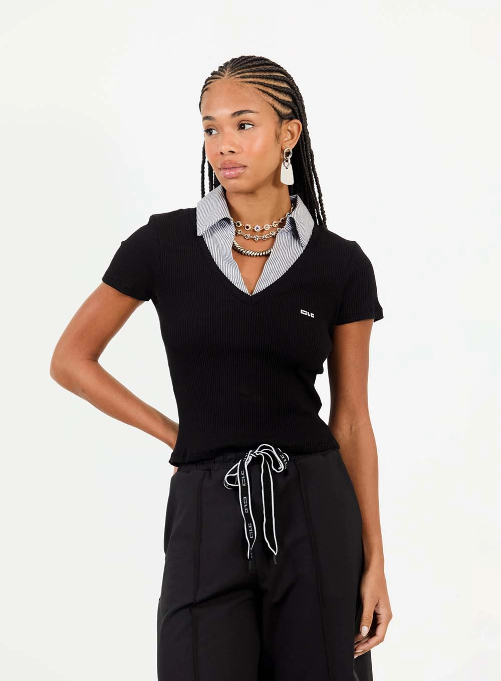 Blusa Small Com Sobreposição Listrada Preto 1
