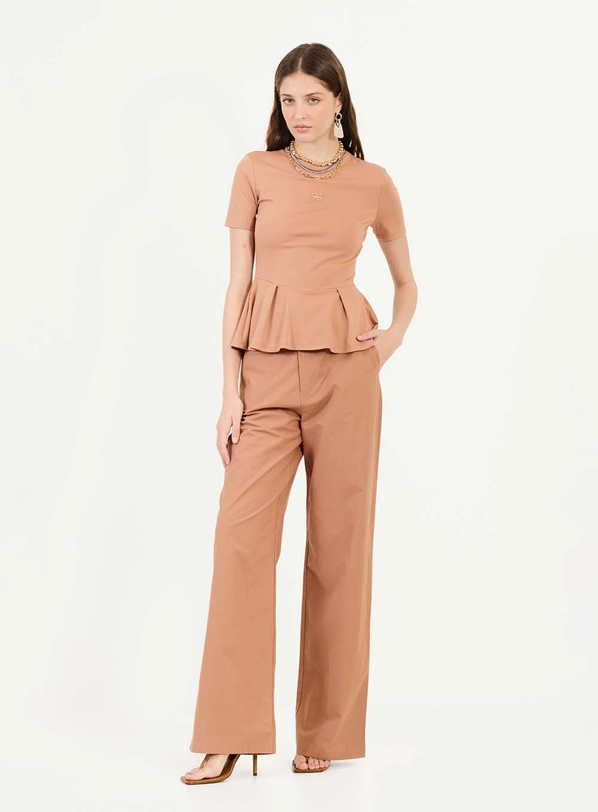 Blusa Slim Peplum Manga Curta Marrom 3