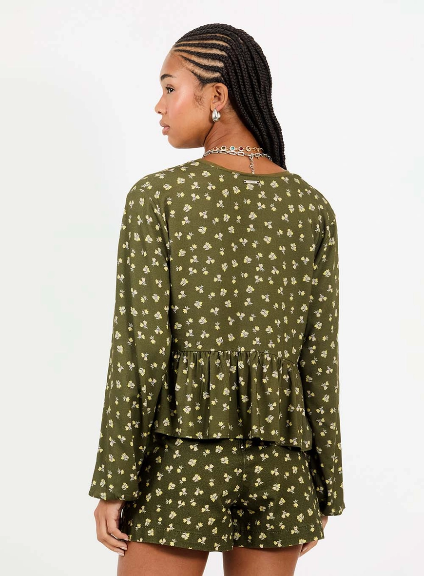 Blusa Solta Estampada Com Manga Longa E Amarração Estampados 2