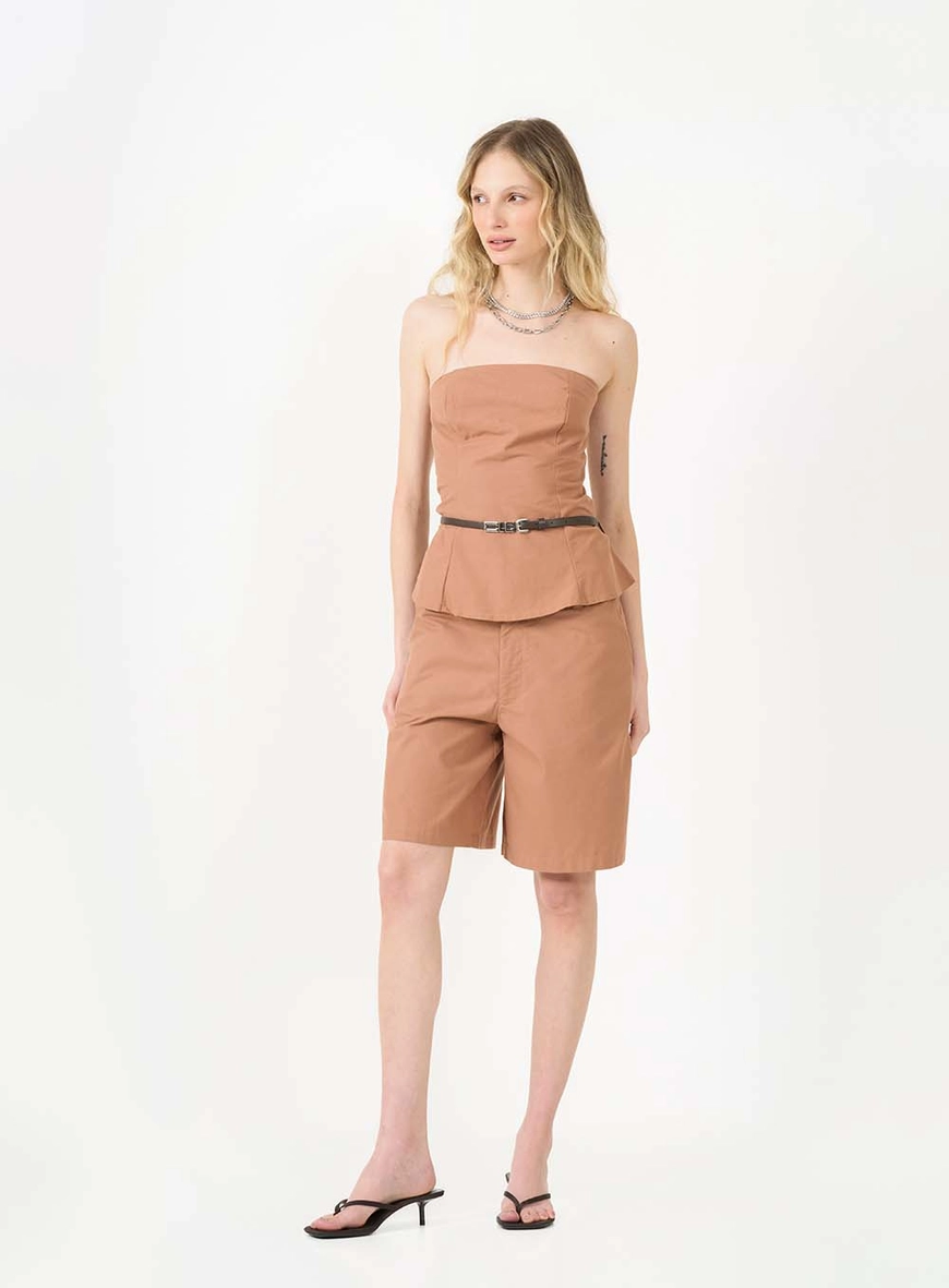 Blusa Strapless Slim Com Lastex E Cinto Marrom 3