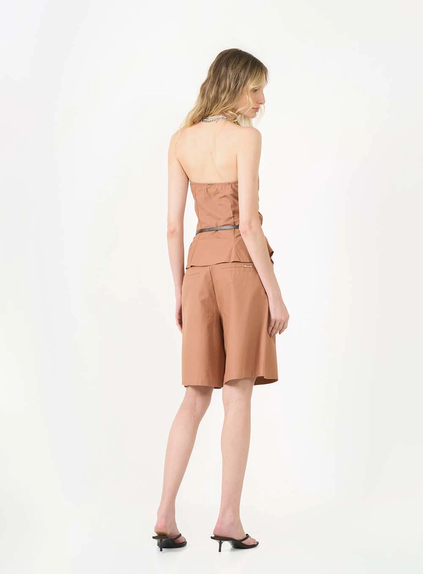 Blusa Strapless Slim Com Lastex E Cinto Marrom 4