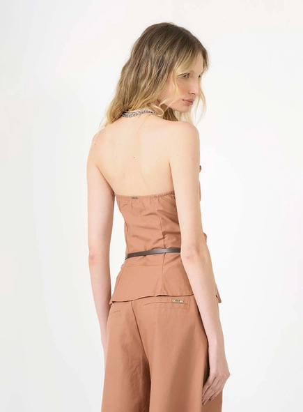 Blusa Strapless Slim Com Lastex E Cinto