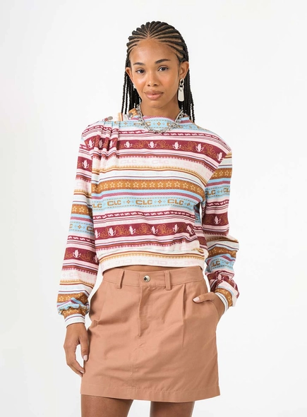 Blusa De Manga Longa Comfort Estampada Botão Ombro