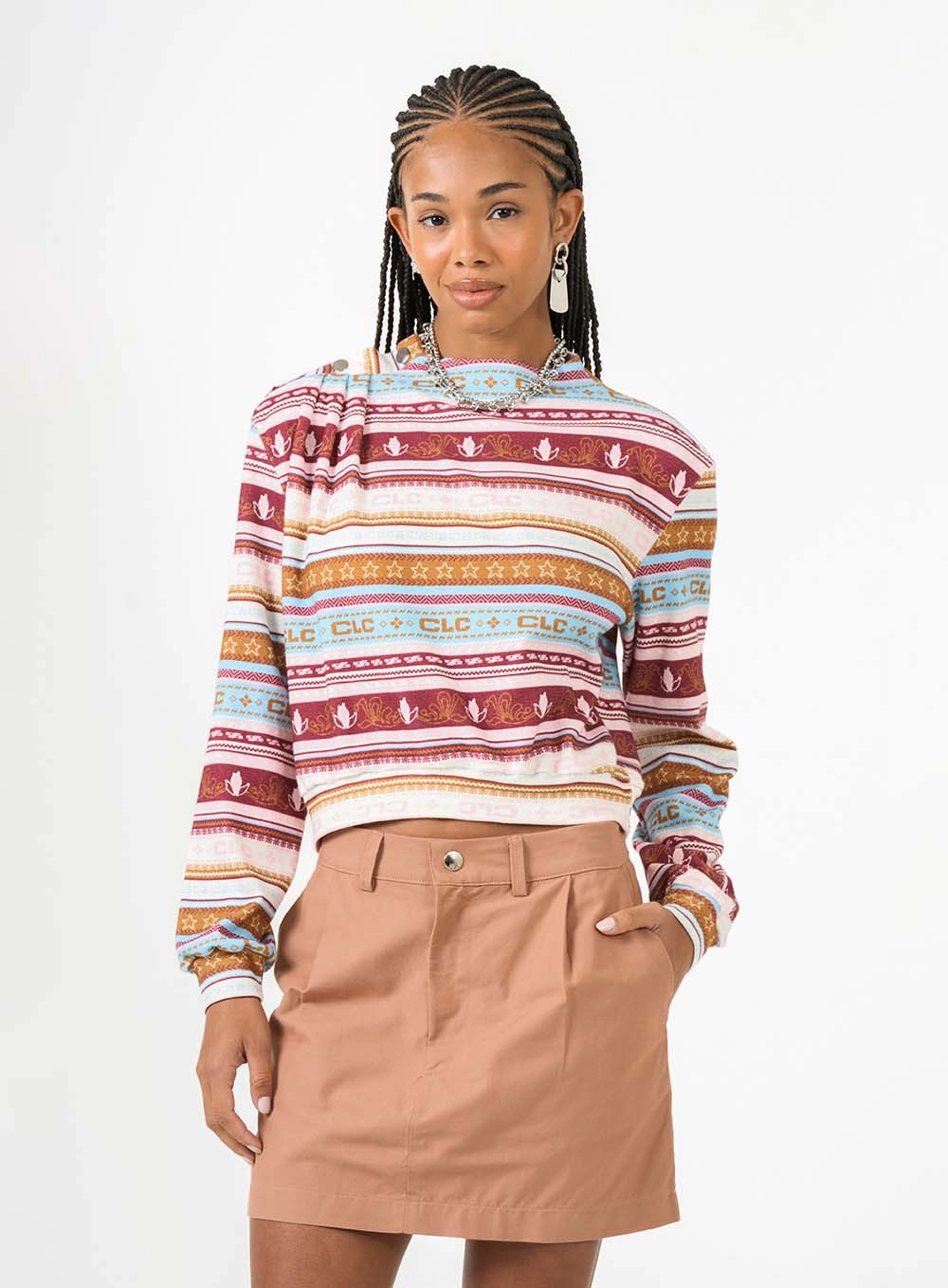 Blusa De Manga Longa Comfort Estampada Botão Ombro Estampados 1