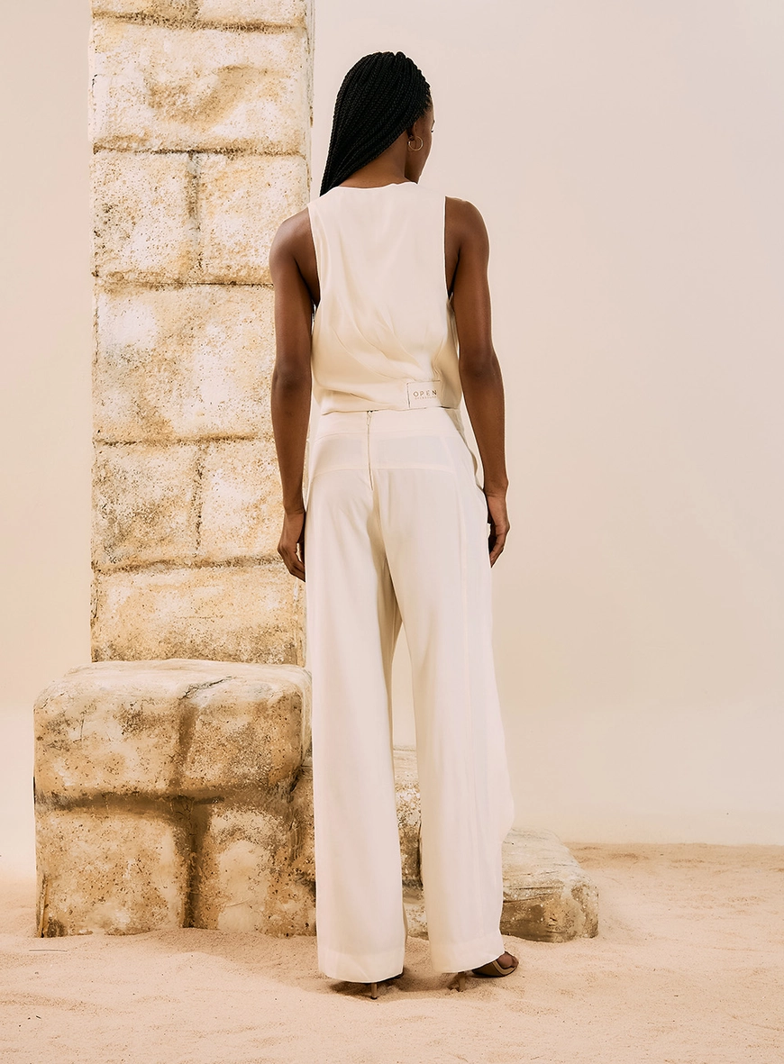 Calça Wide Leg Alfaiataria Pareô Bege 2