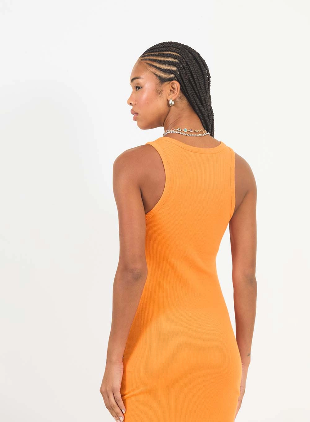 Vestido Midi Slim Canelado Com Fenda Laranja 4