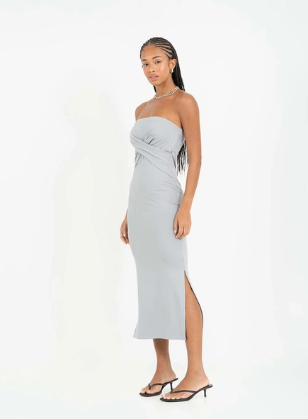 Vestido Midi Small Strapless Com Fenda