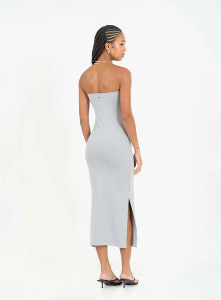 Vestido Midi Small Strapless Com Fenda