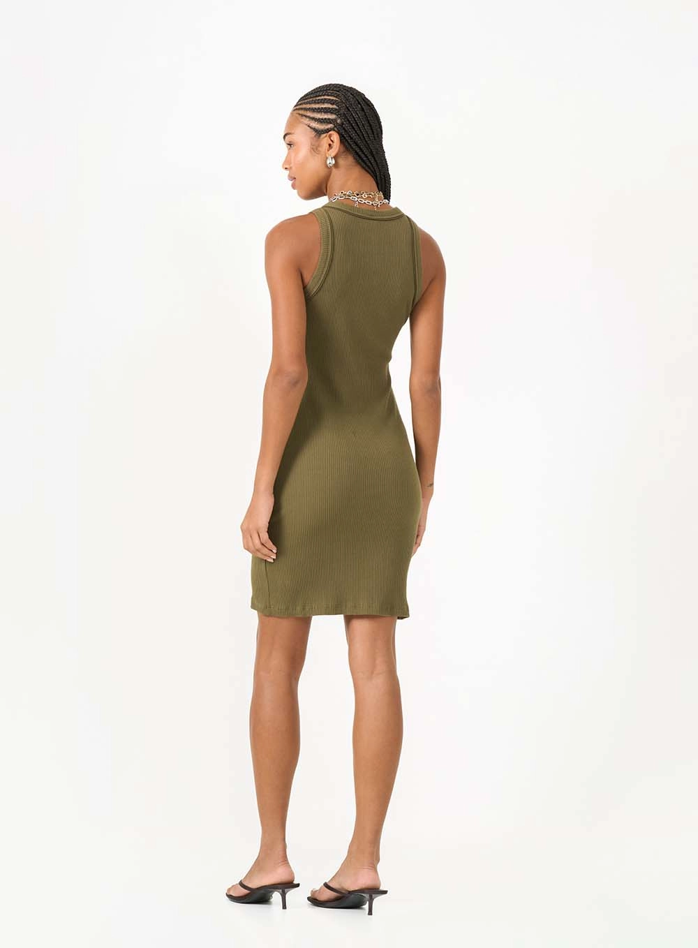 Vestido Slim Curto Canelado Verde 2