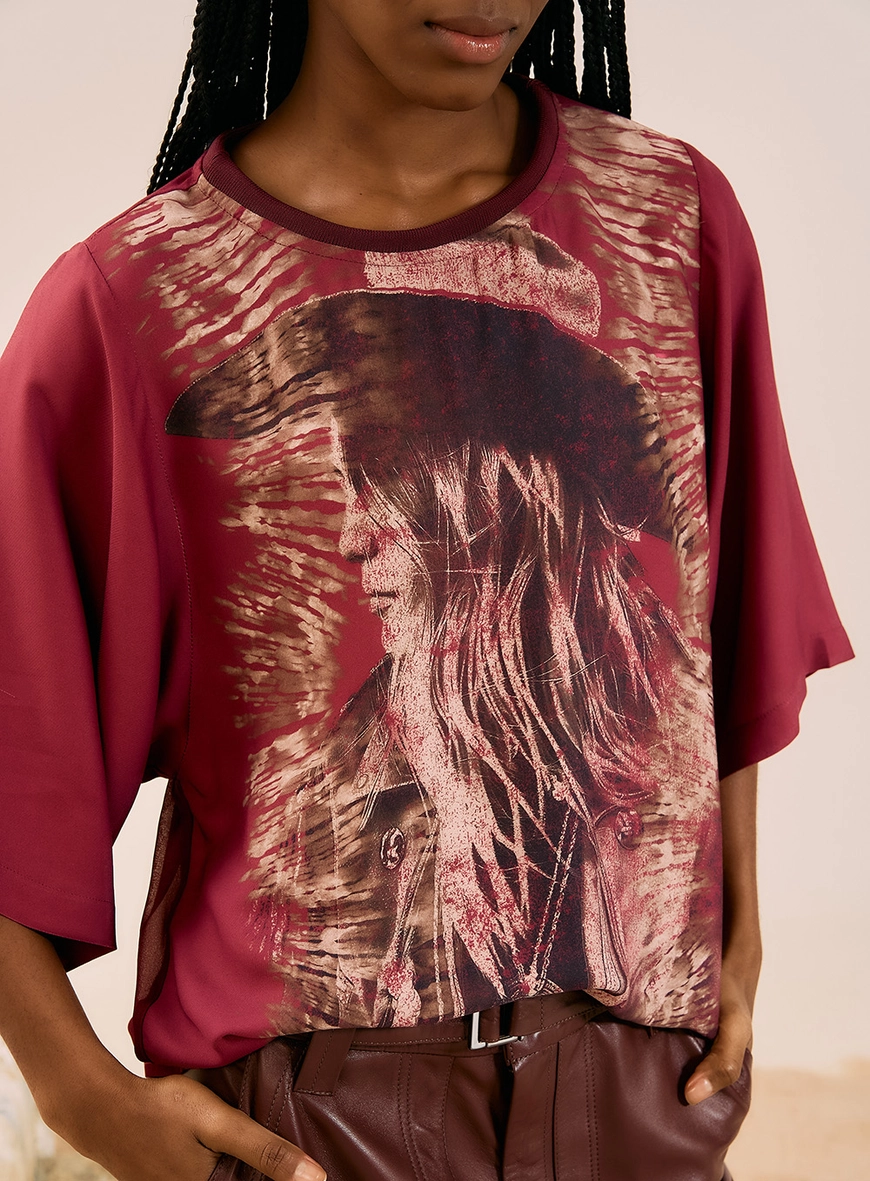 Camiseta Manga 3/4 Estampada Bordo 2