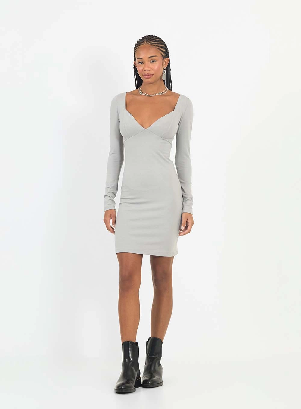Vestido Curto Small Manga Longa Cinza 1