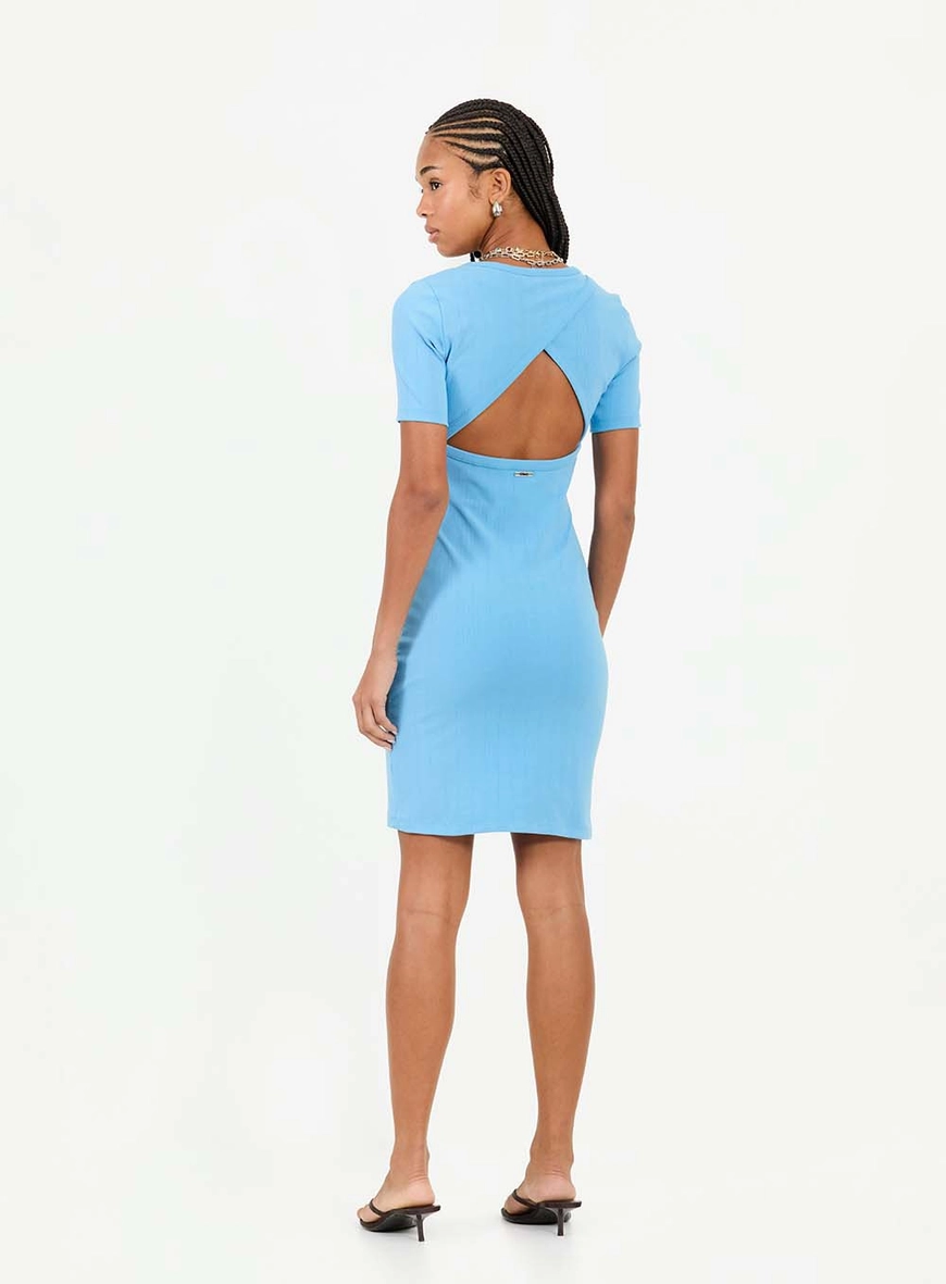 Vestido Curto Small Canelado Com Abertura Costas Azul 2