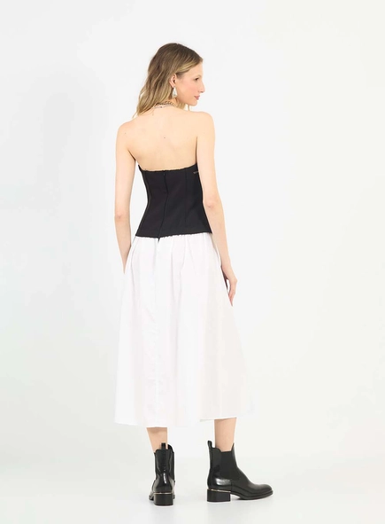 Vestido Midi Evasê Bicolor
