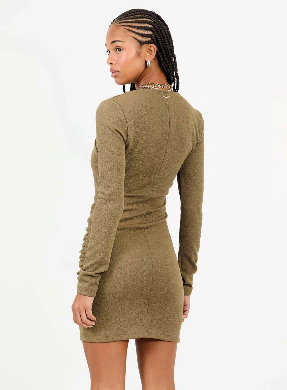 Vestido Curto Slim De Manga Longa Com Torção Verde 4