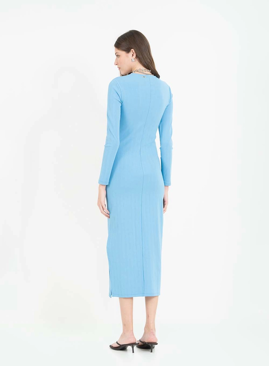 Vestido Midi Small Canelado Com Torção Azul 2