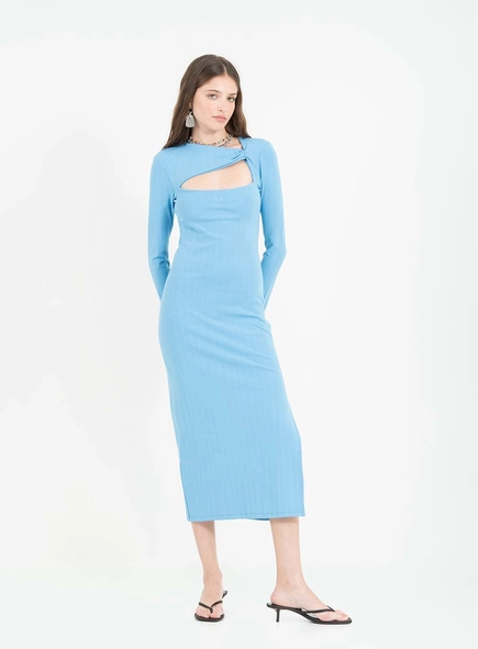 Vestido Midi Small Canelado Com Torção