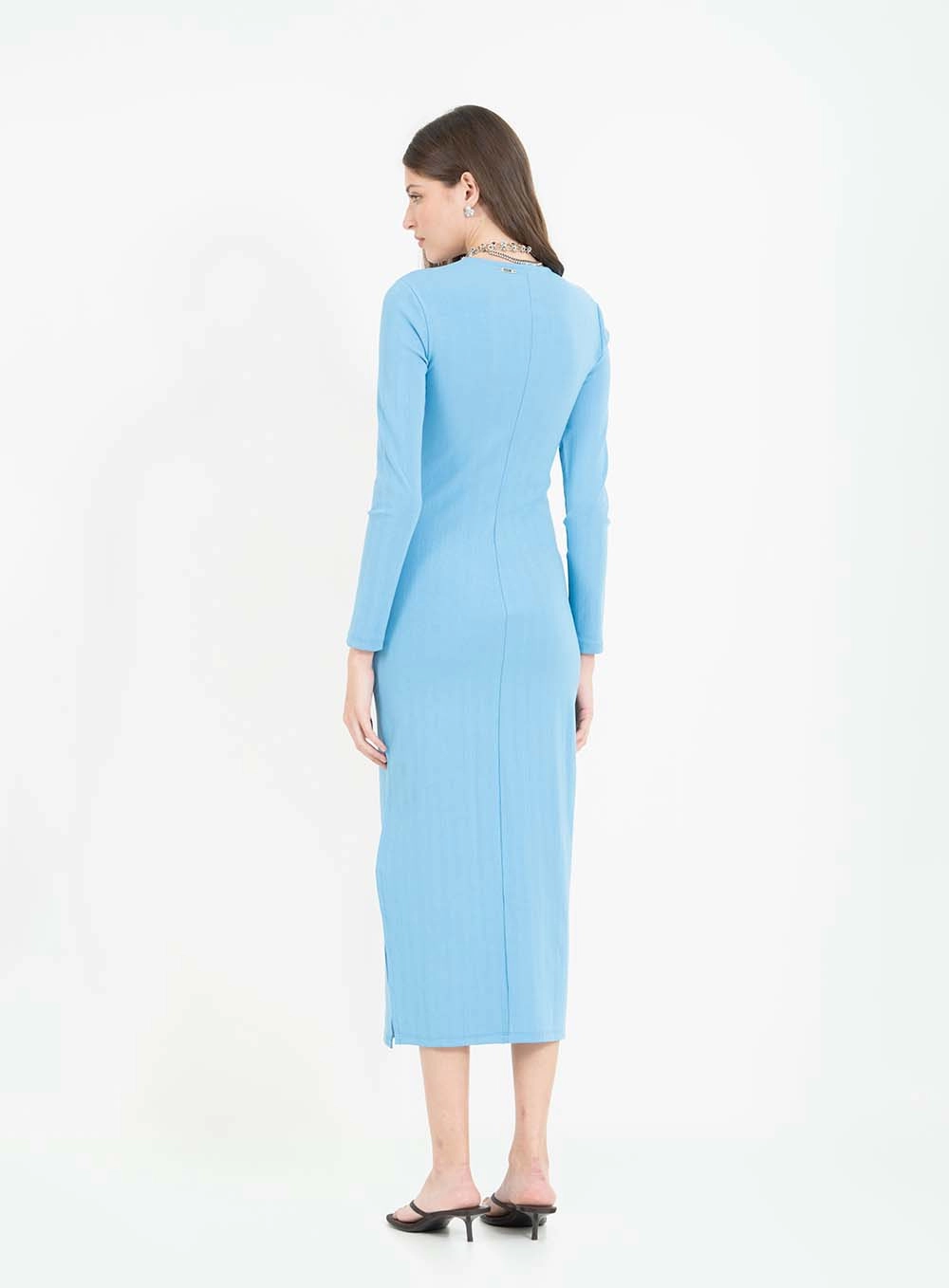 Vestido Midi Small Canelado Com Torção Azul 2
