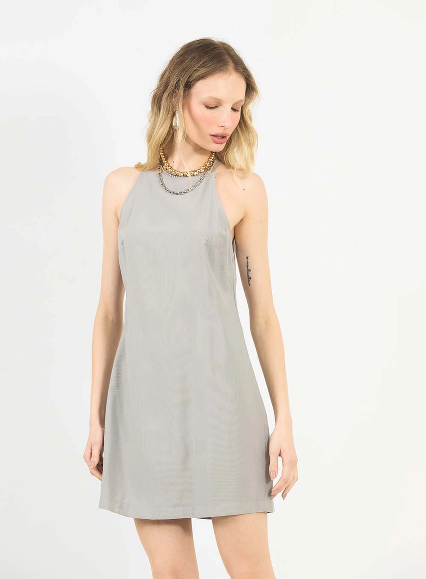 Vestido Curto Alfaiataria Com Metal Cinza 3