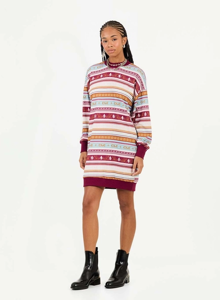 Vestido Moletom Estampado Com Punho E Barra Em Rib