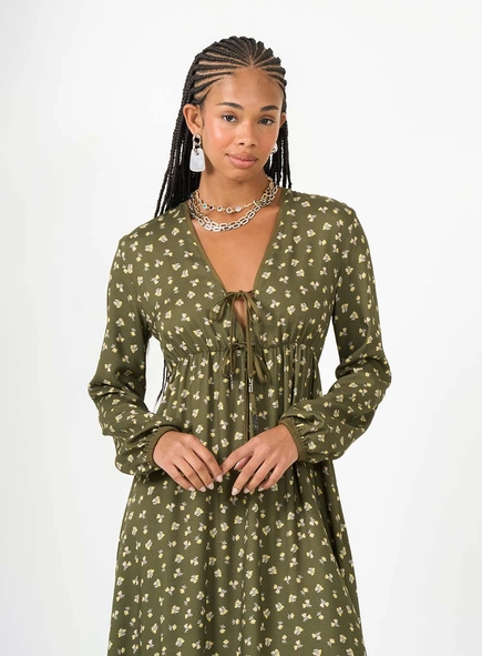 Vestido Midi Comfort Estampado Com Amarração