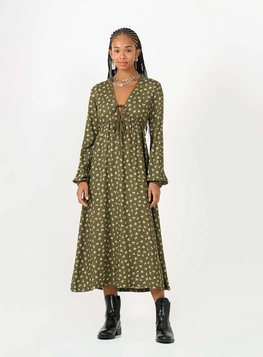 Vestido Midi Comfort Estampado Com Amarração Estampados 1