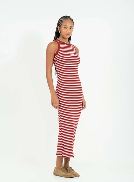 Vestido Midi Slim Estampado Em Listras