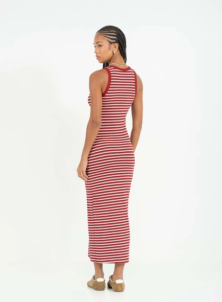 Vestido Midi Slim Estampado Em Listras