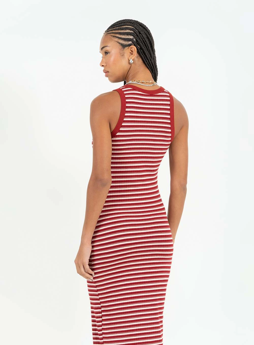 Vestido Midi Slim Estampado Em Listras Estampados 4