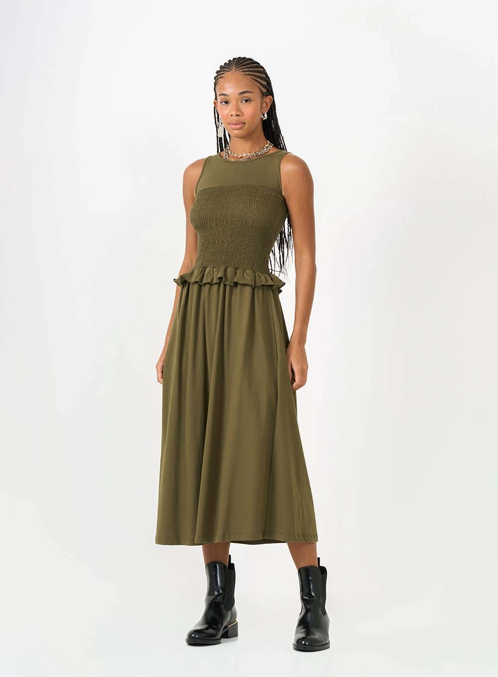 Vestido Midi Comfort Com Lastex Verde 1