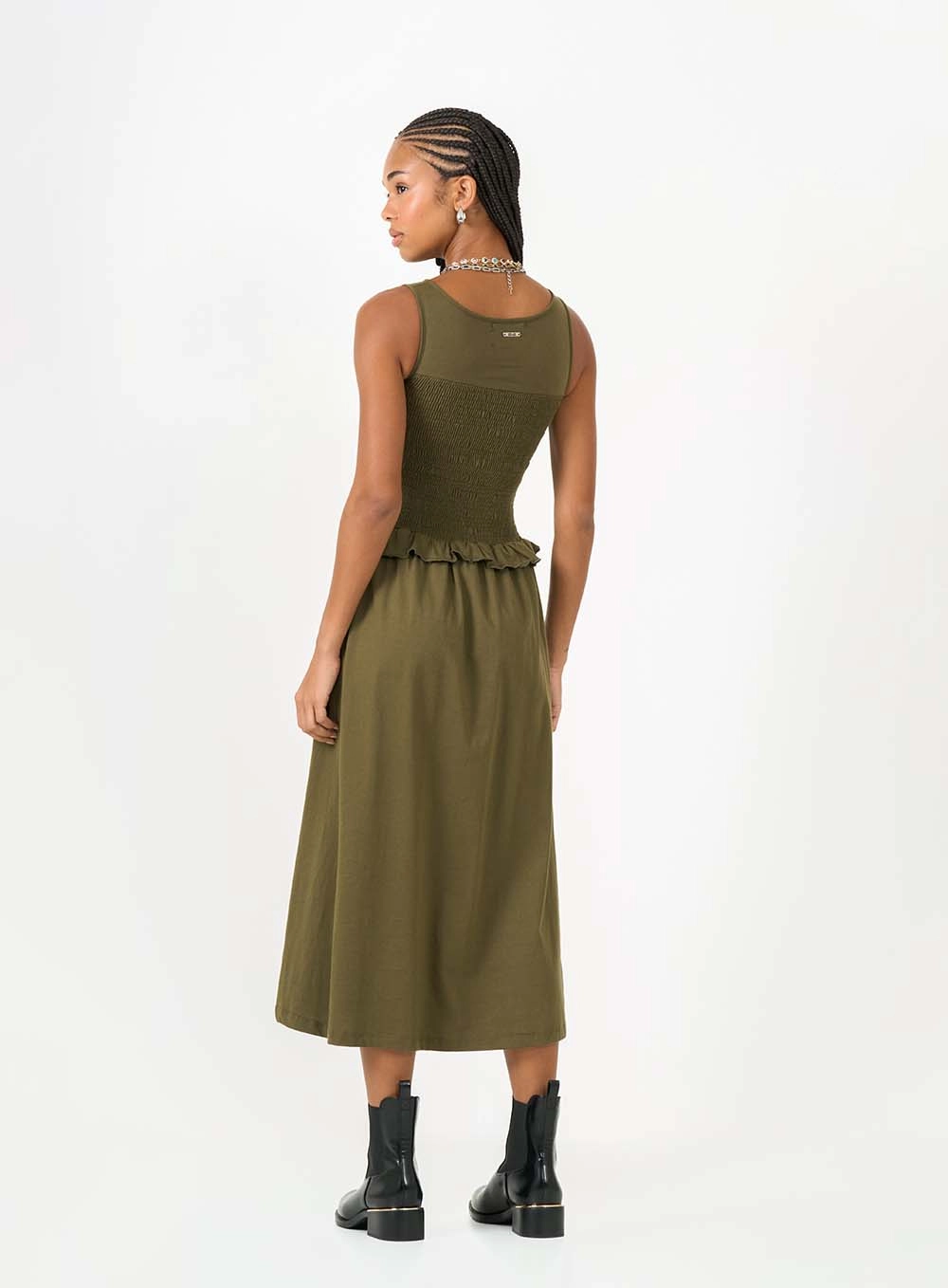 Vestido Midi Comfort Com Lastex Verde 2