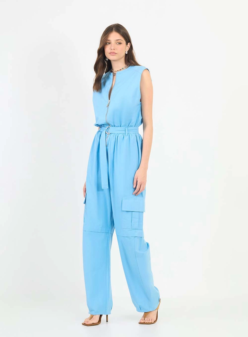 Macacão Comfort Com Cinto E Bolsos Azul 1